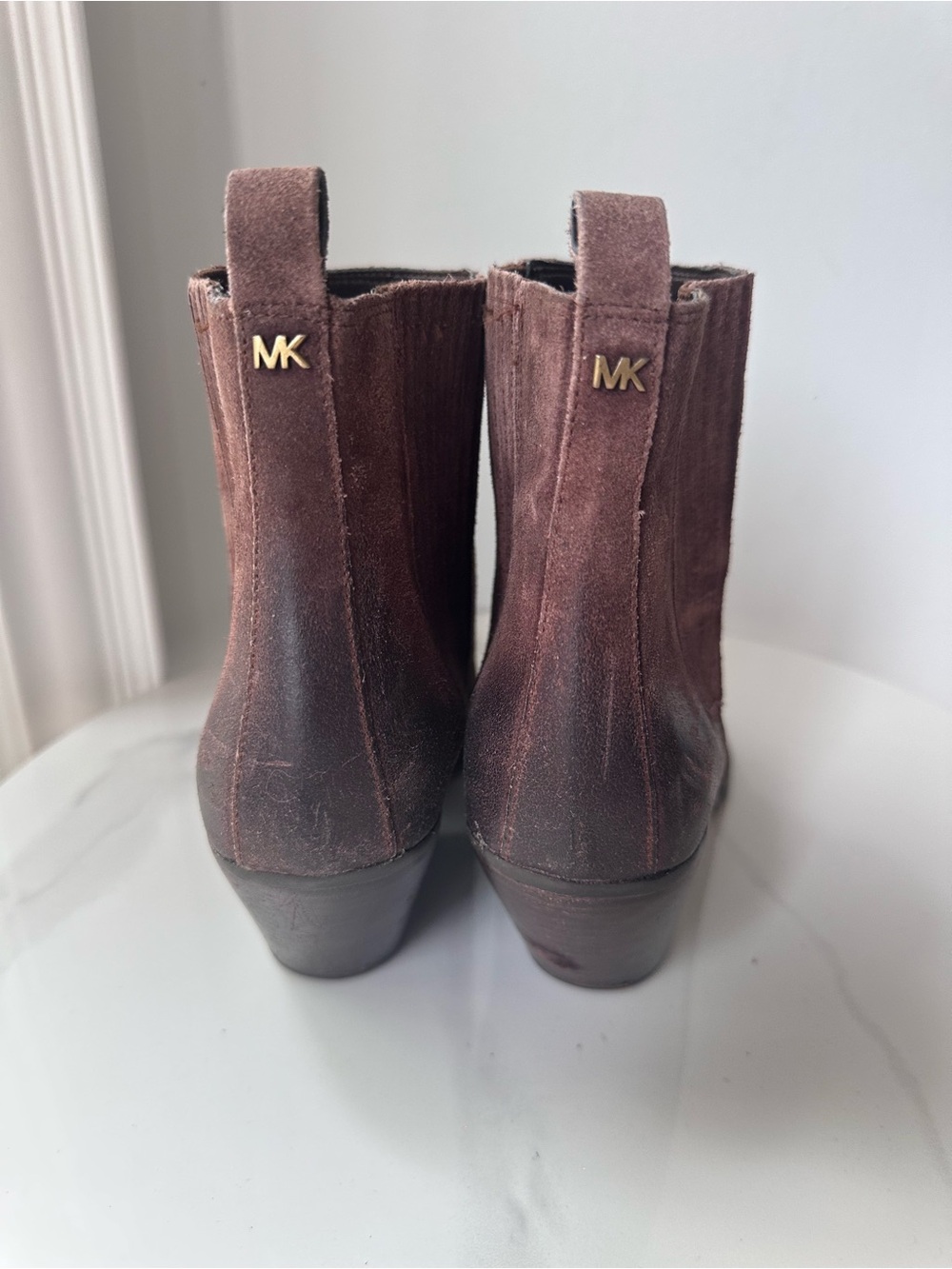 MICHAEL KORS Sinclair Brown Suede Leather Ankle Short Cowboy Boots Booties Sz 7 - Picture 3 of 10